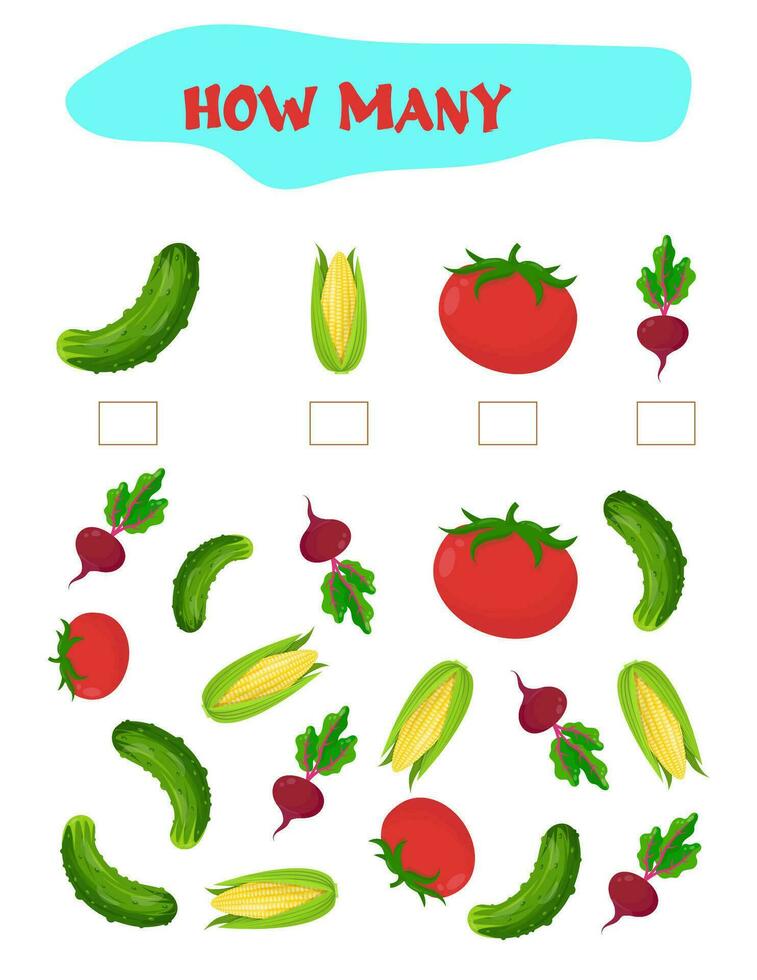 Count how many vegetables. Educational game for preschoolers. vector