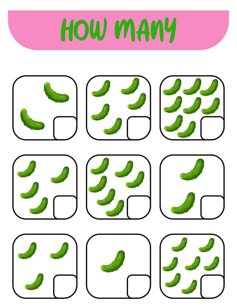 Count how many cucumbers. Educational game for preschoolers. vector