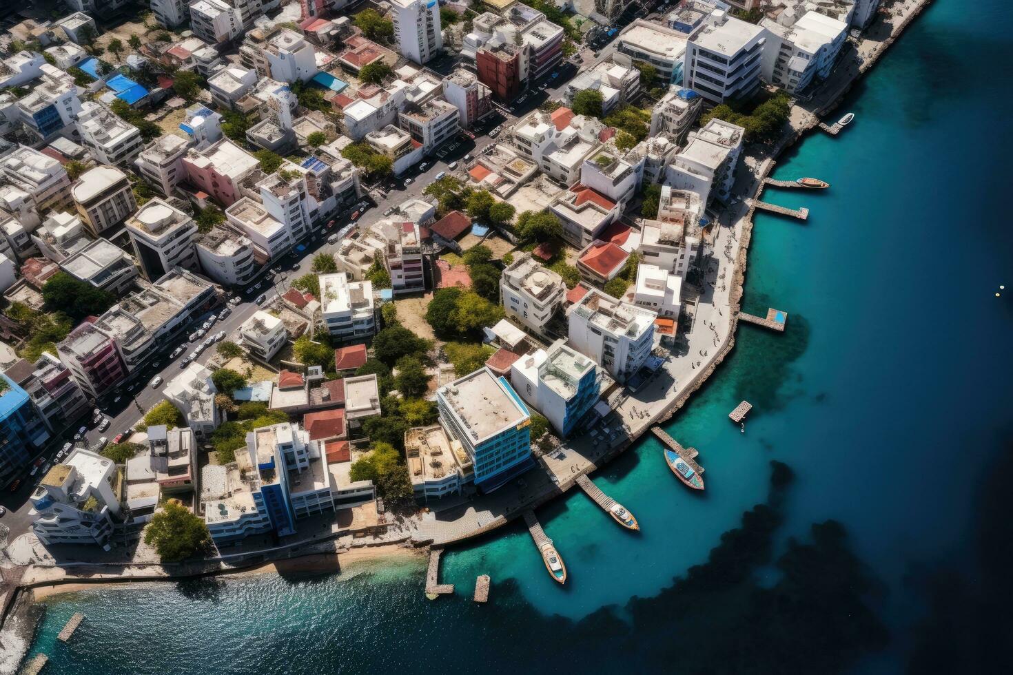 Aerial view of the city of Limassol in Cyprus. Aerial view of Male the capital of the Maldives,  AI Generated photo