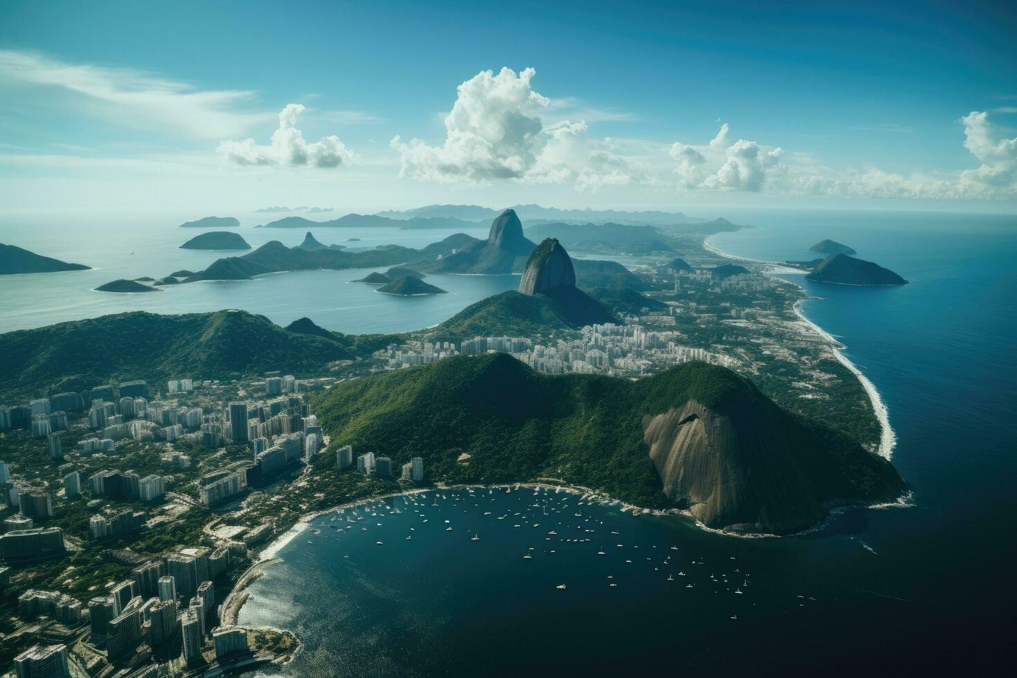 Aerial view of Sugarloaf Mountain in Rio de Janeiro, Brazil, Aerial view of Rio de Janeiro, AI Generated photo