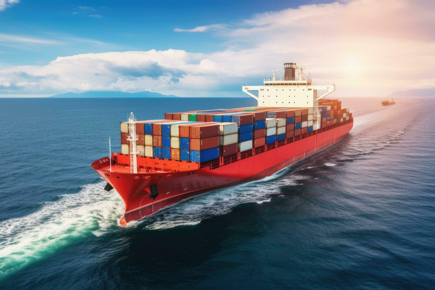 Cargo ship with container in the sea. Freight transportation. Aerial view of Container ship or cargo shipping business logistic import and export freight transportation, AI Generated photo