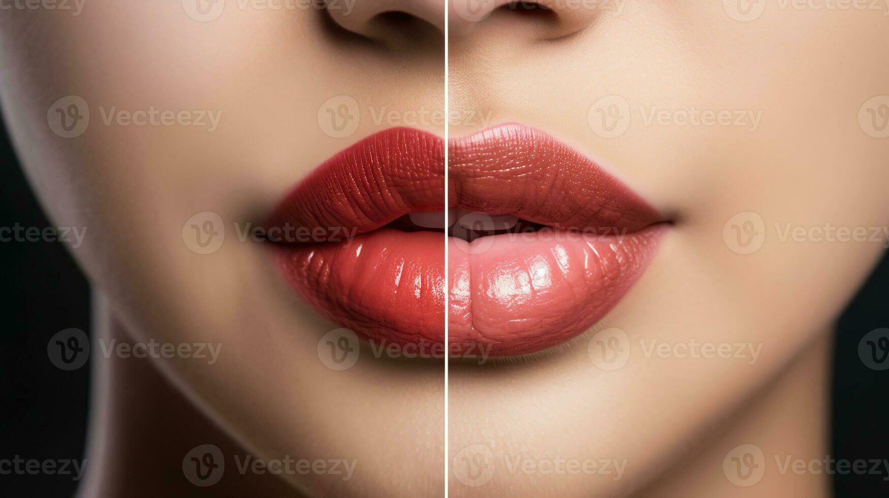 Female lips before and after augmentation procedure. Beauty concept, AI Generative photo