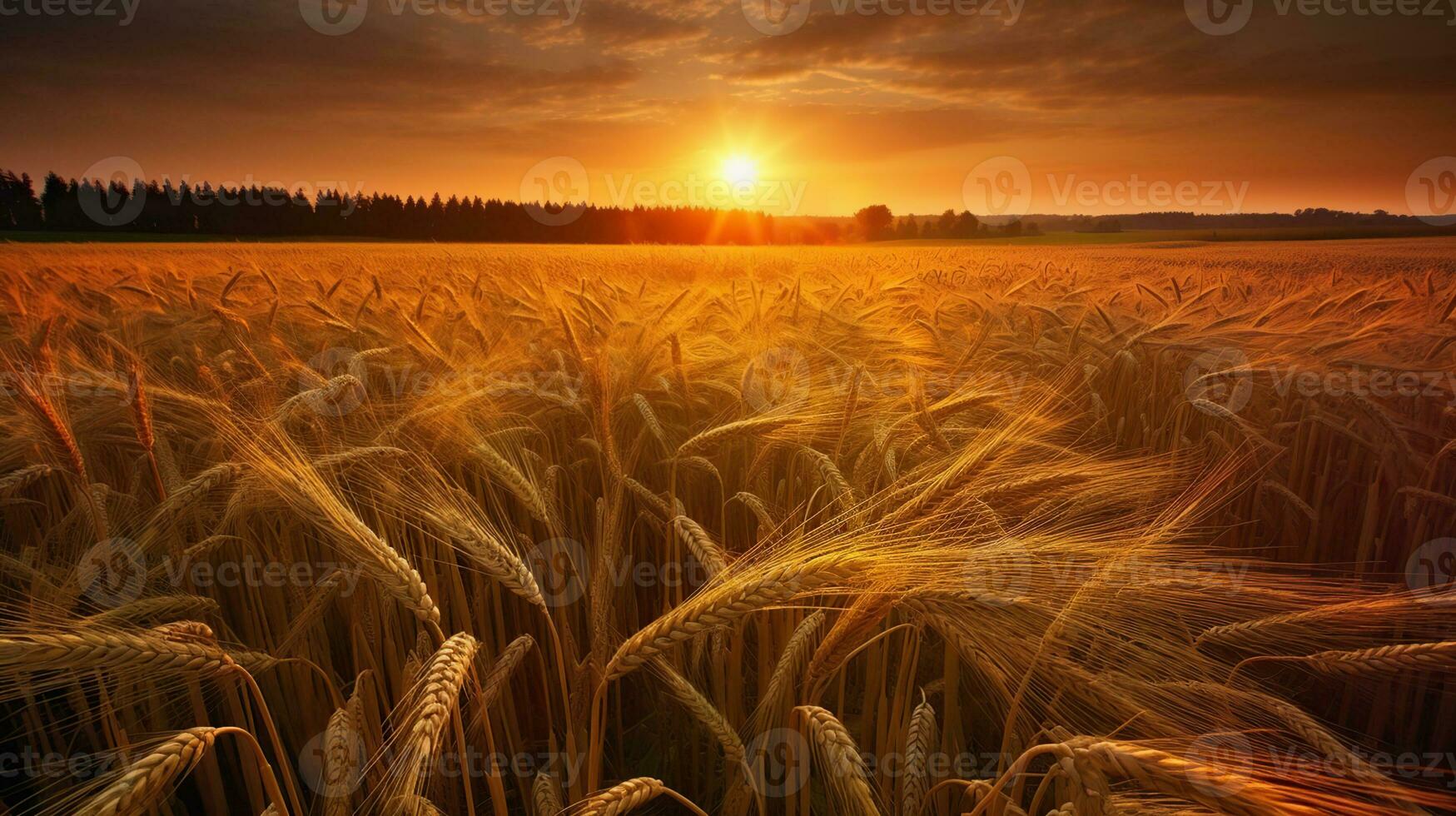 puesta de sol trigo dorado campo en el noche, un profesional fotógrafo. ai generativo foto