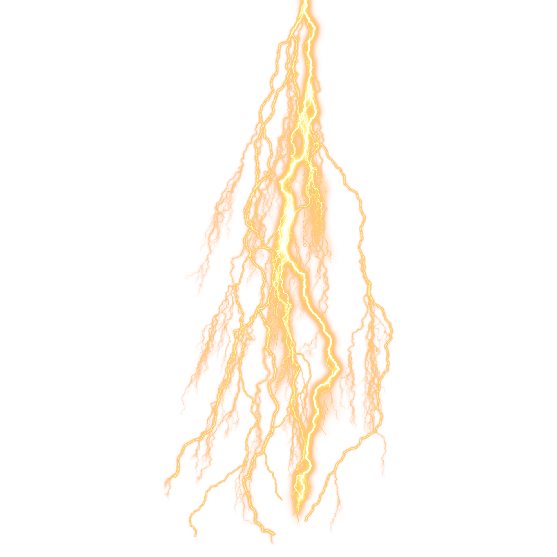 Glowing electric yellow lightning effect isolated on transparent