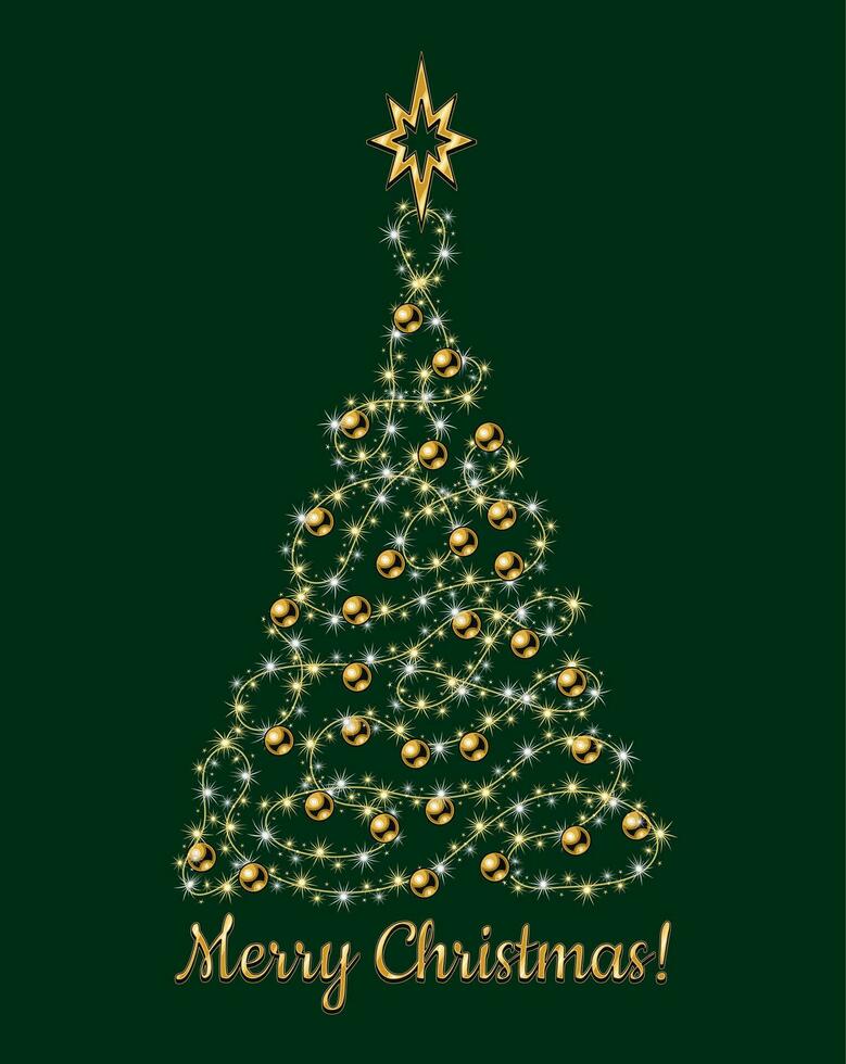 lujoso Navidad árbol hecho de festivo verde guirnalda vector