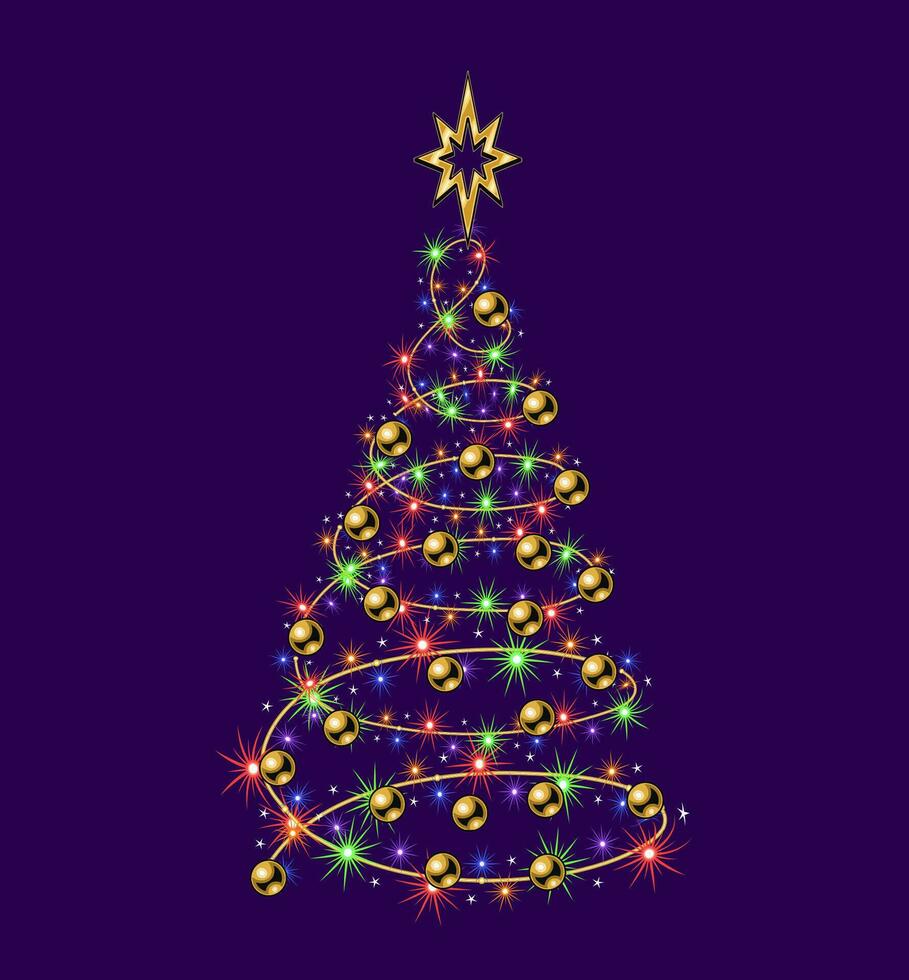 Fancy christmas tree made of colorful garland vector