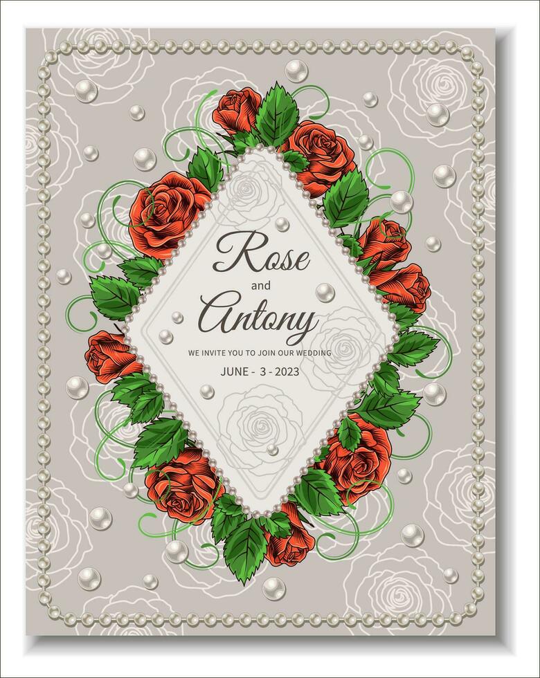 Boda invitación tarjeta modelo con rosas, perla vector