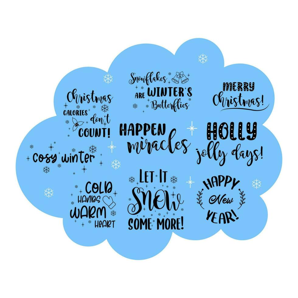 letras conjunto caligrafía invierno, nuevo año, Navidad vector