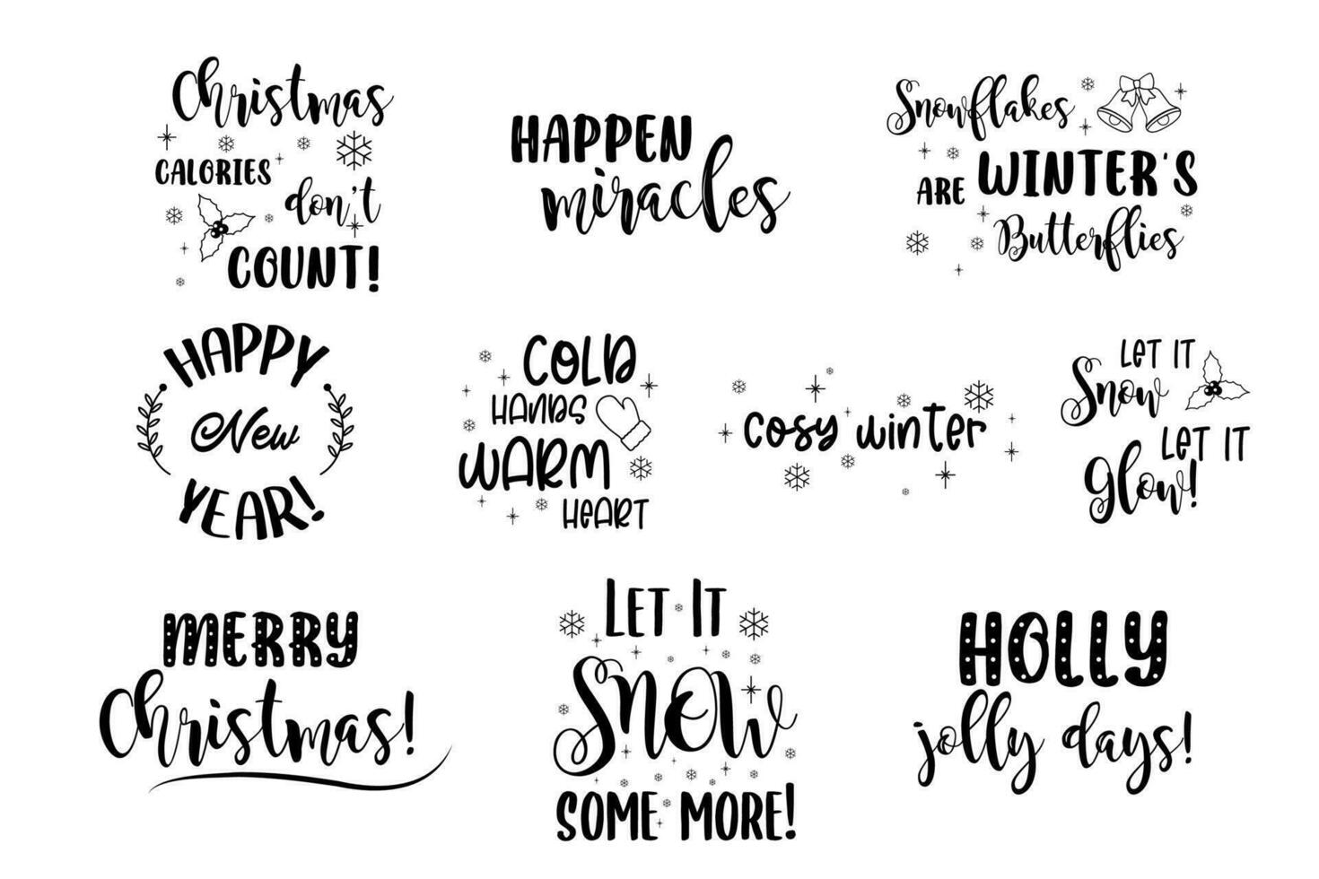 letras conjunto caligrafía invierno, nuevo año, Navidad vector