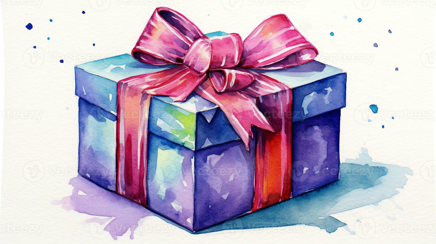 Gift box watercolor painting on white background. Stylish gift wrapping, festive concept. photo