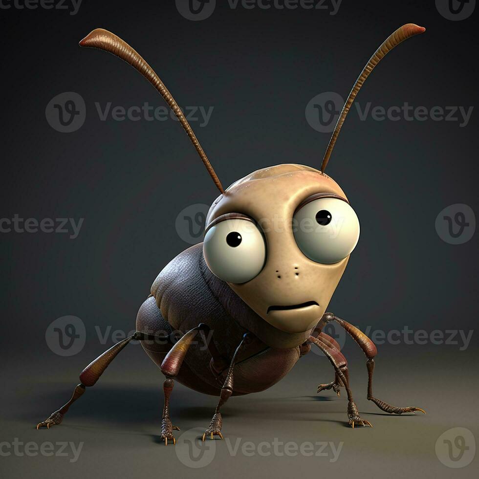 Cartoon ant with sad expression on his face - 3D Illustration. photo