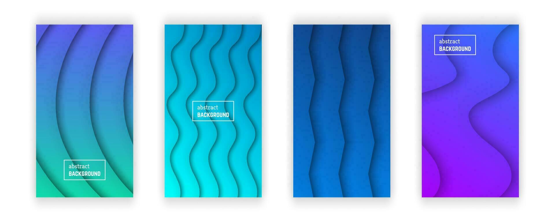 Abstract minimal gradient geometric background.  Set of four wave layer shape for banner, templates, cards. Vector illustration.