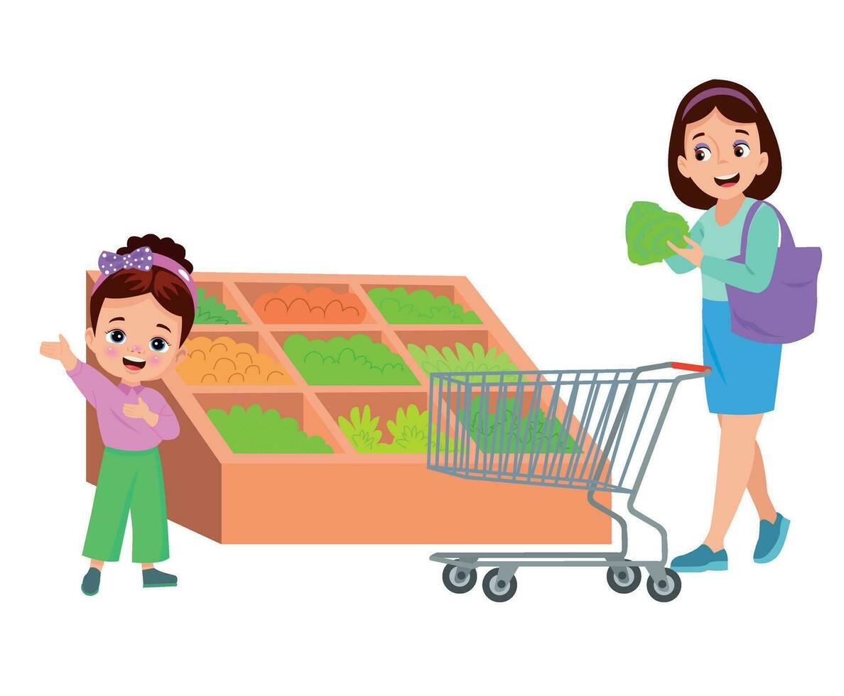 Mom and Daughter Shopping Together vector