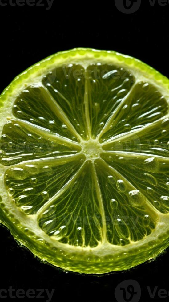 Extreme Macro CloseUp of a Juicy Translucent Lime Slice AI Generated photo