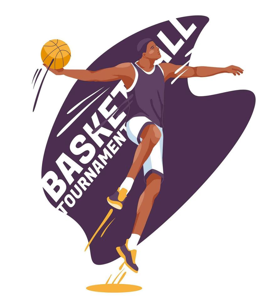 un jugador de el baloncesto equipo unidades arriba a lanzar el pelota dentro el cesta. el naturaleza de el Deportes juego. aislado en blanco antecedentes. vector plano ilustración