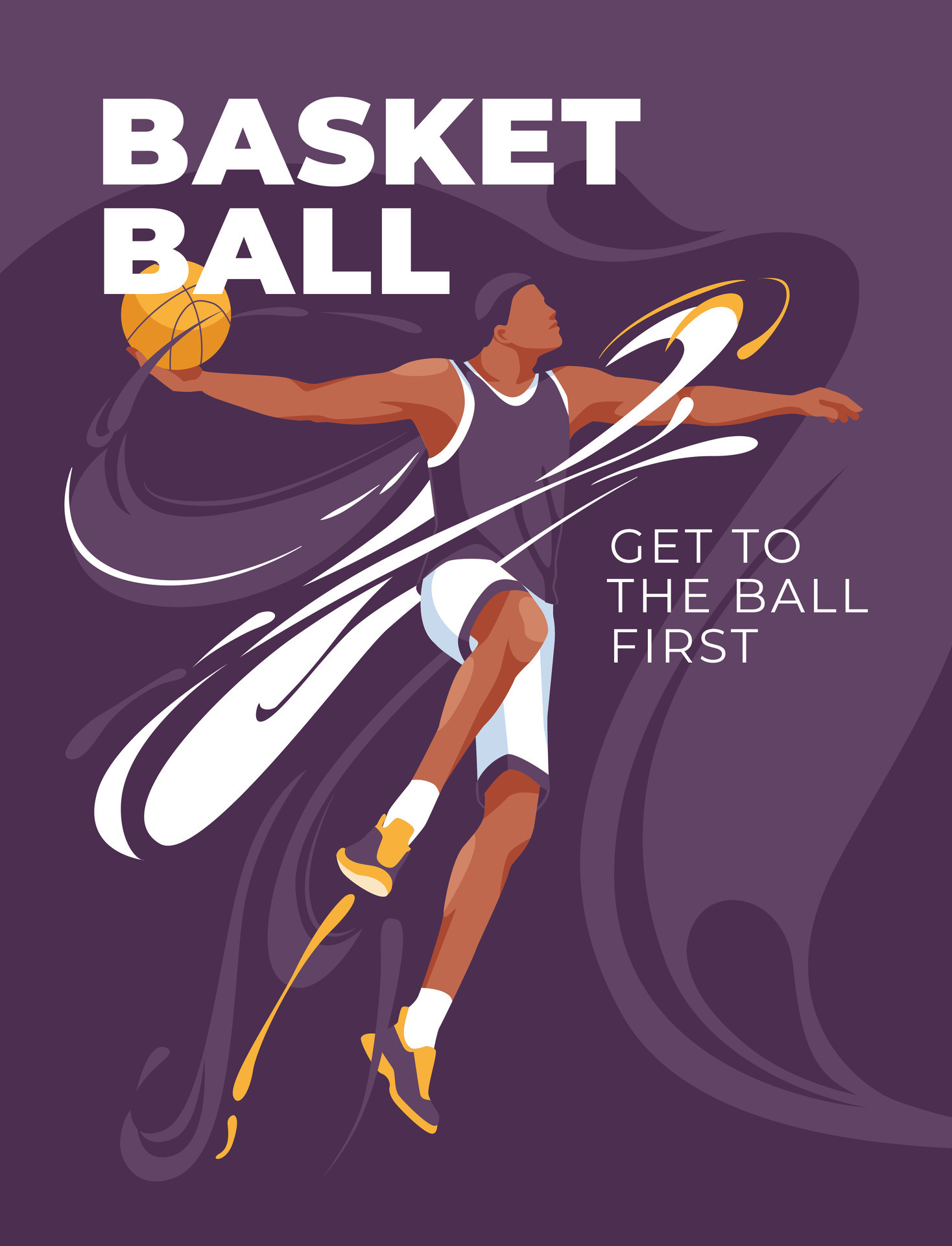 basketball poster design with athlete running and abstract splash