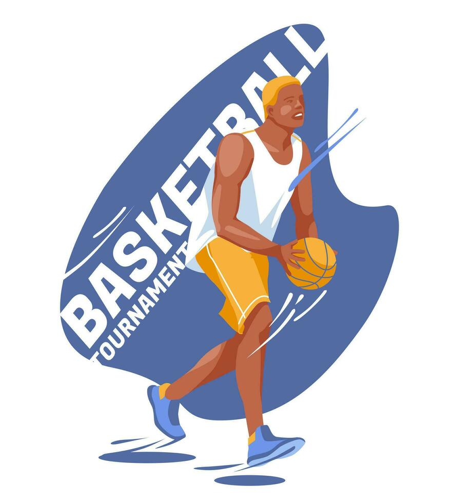 un jugador de el baloncesto equipo correr con el pelota. el naturaleza de el Deportes juego. aislado en blanco antecedentes. vector plano ilustración