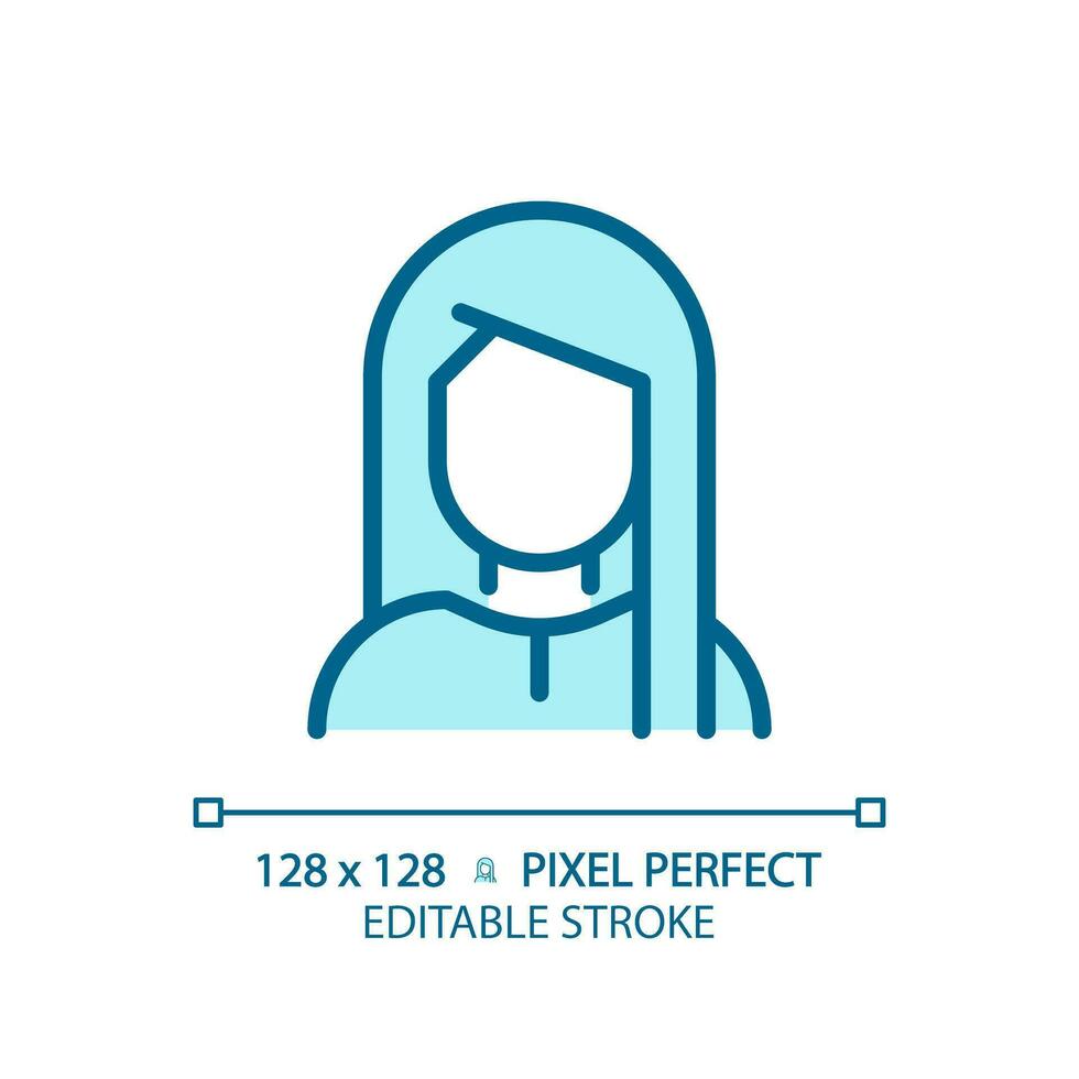 2D pixel perfect editable woman with straight hairstyle blue icon, isolated vector, haircare thin line simple monochromatic illustration. vector