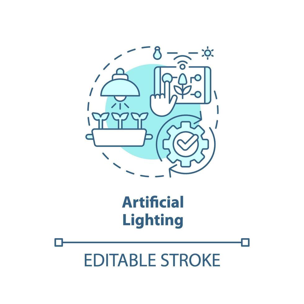 2D editable artificial lighting icon representing vertical farming and hydroponics concept, isolated vector, thin line illustration. vector