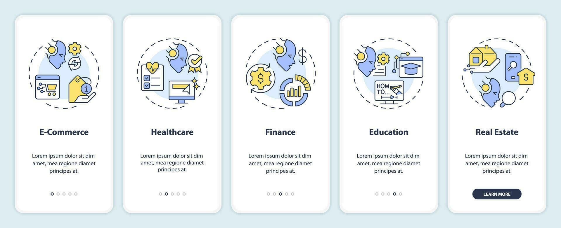 2d íconos representando ai para seo móvil aplicación pantalla colocar. recorrido 5 5 pasos multicolor gráfico instrucciones con lineal íconos concepto, ui, ux, gui modelo. vector