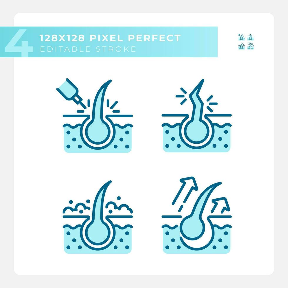 Pixel perfect blue icons set representing haircare, editable thin line monochromatic illustration. vector