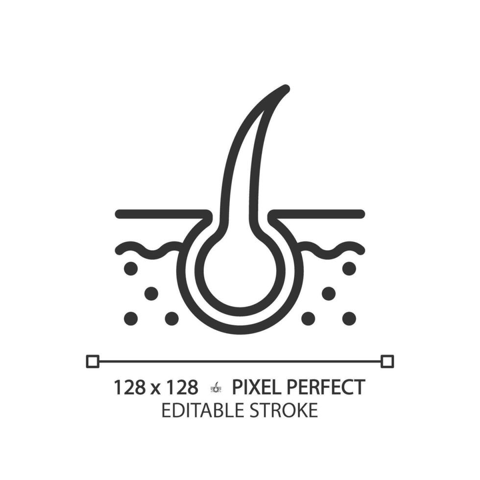 2D pixel perfect customizable hair bulb black icon, isolated vector, haircare thin line simple illustration. vector