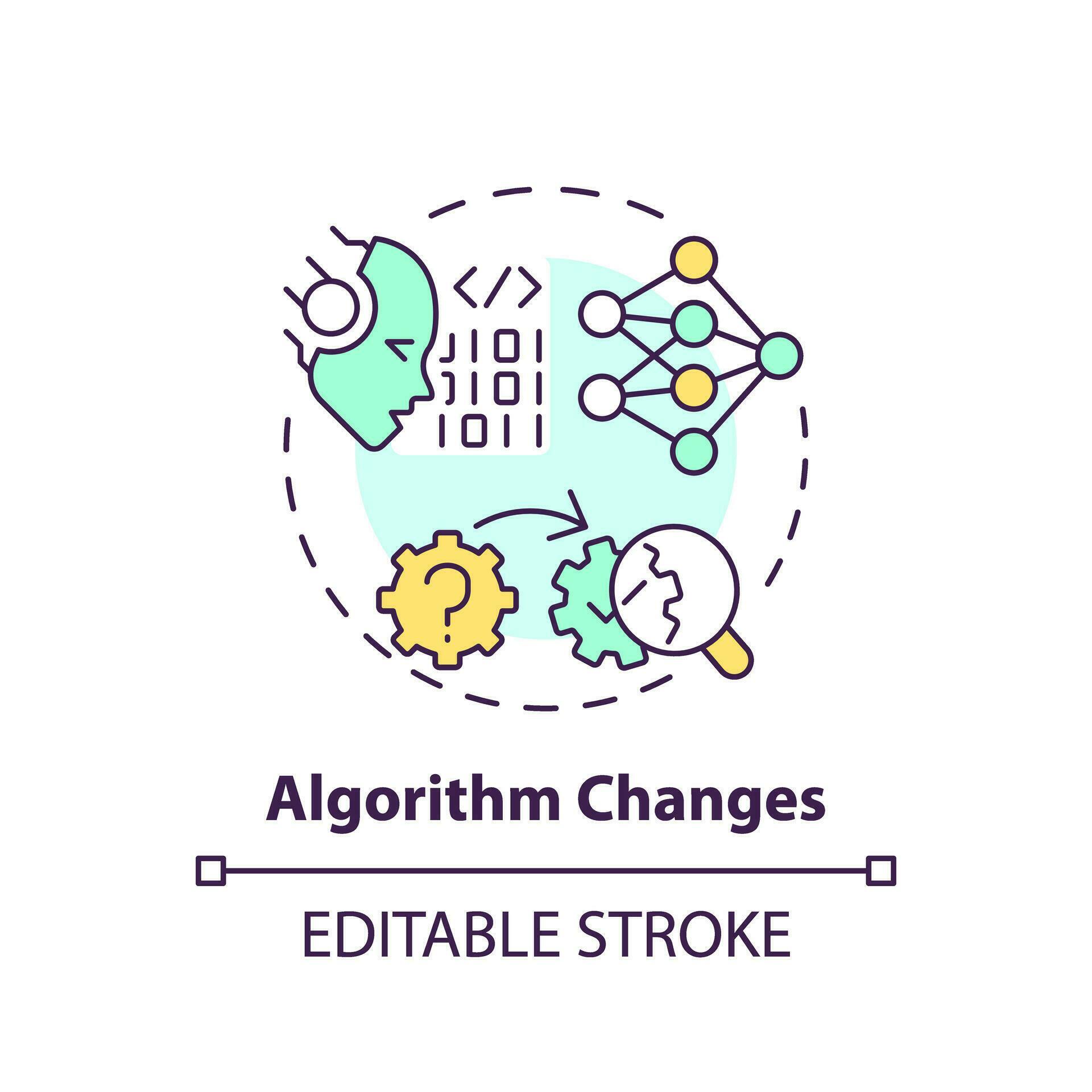 Editable algorithm changes icon concept, isolated vector, AI for SEO ...