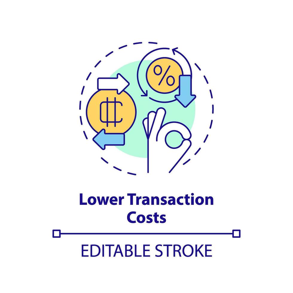 2d editable inferior transacción costos Delgado línea icono concepto, aislado vector, multicolor ilustración representando digital divisa. vector