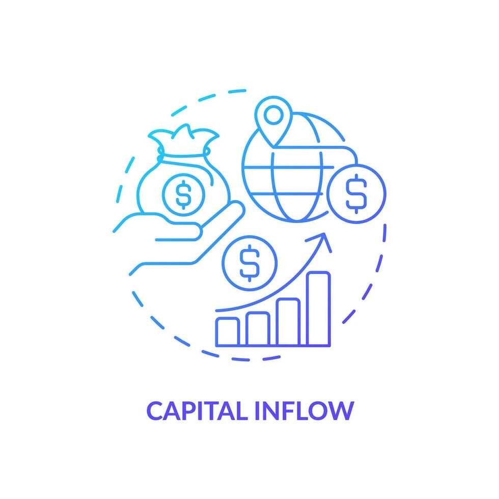 2D gradient capital inflow icon, isolated vector, foreign direct investment thin line illustration. vector