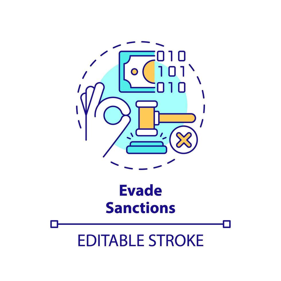 2D editable evade sanctions thin line icon concept, isolated vector, multicolor illustration representing digital currency. vector