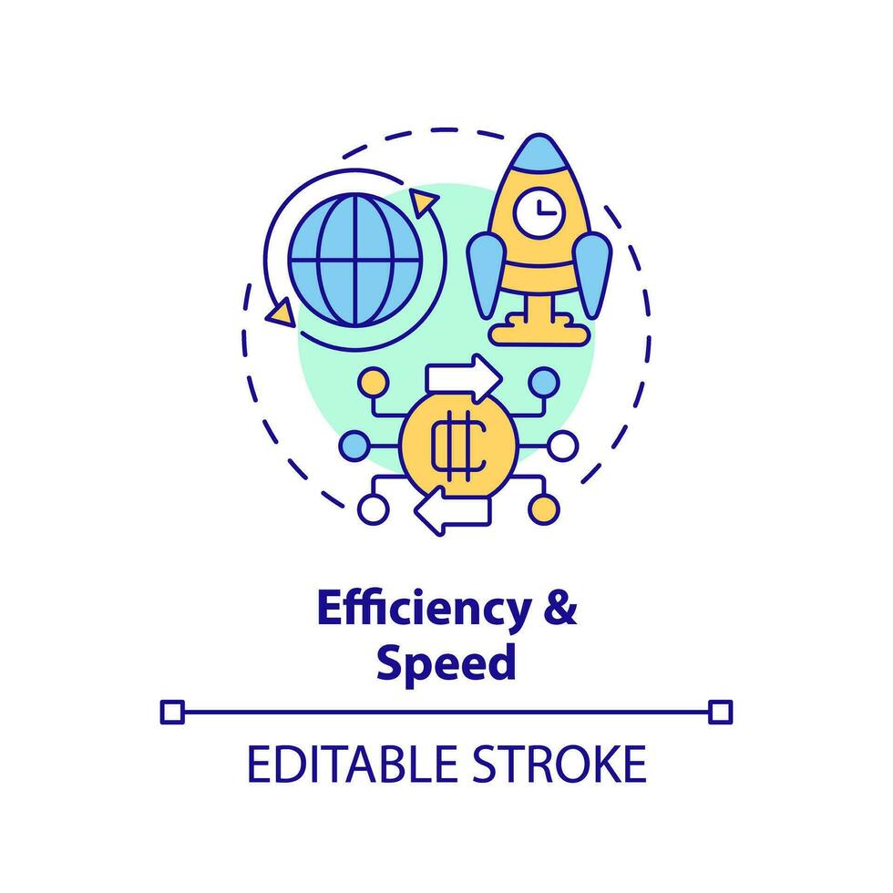 2D editable efficiency and speed thin line icon concept, isolated vector, multicolor illustration representing digital currency. vector