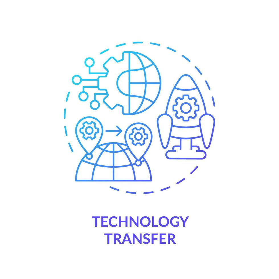 2D gradient technology transfer icon, isolated vector, foreign direct investment thin line illustration. vector