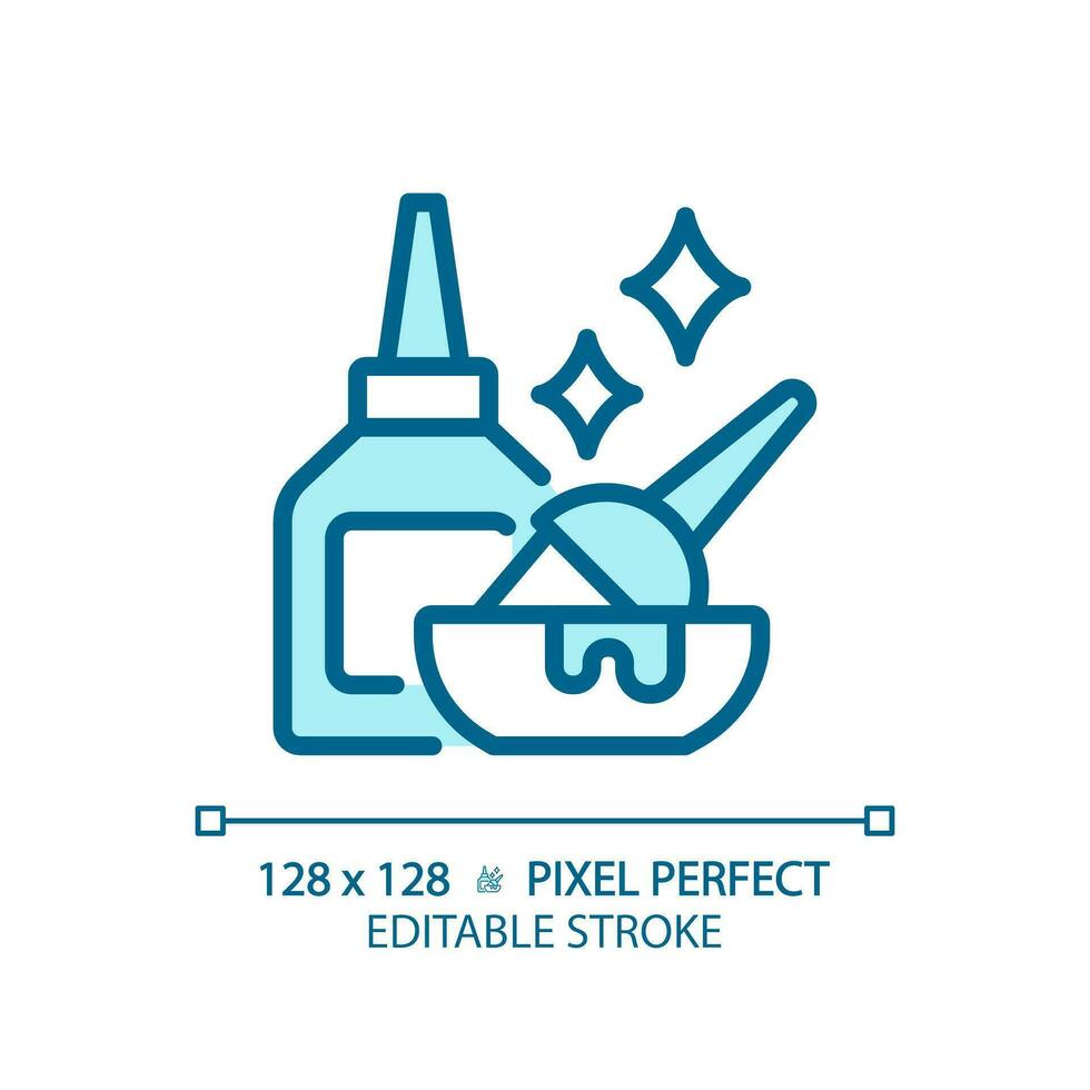 2D pixel perfect editable hair care products blue icon, isolated vector, haircare thin line simple monochromatic illustration. vector