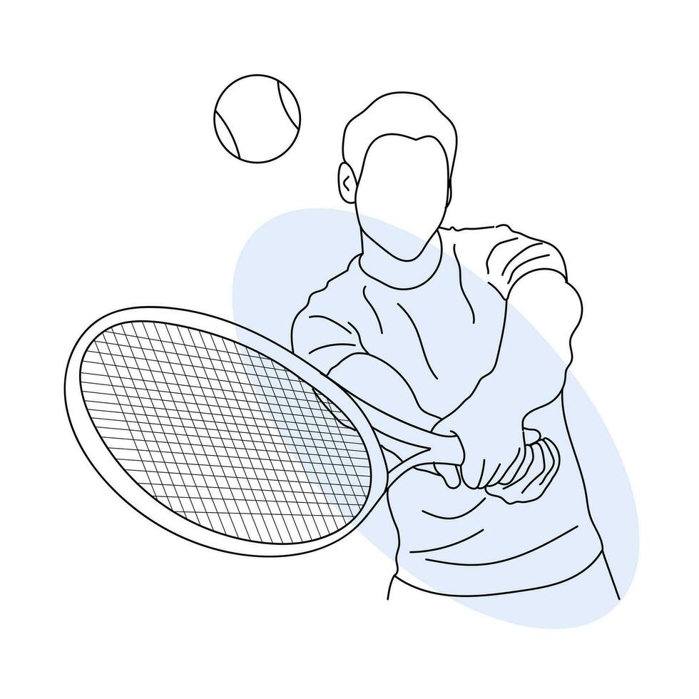 Line art of tennis player vector illustration sketch hand drawn isolated on white background