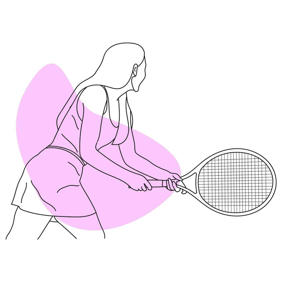 Line art of tennis player vector illustration sketch hand drawn isolated on white background