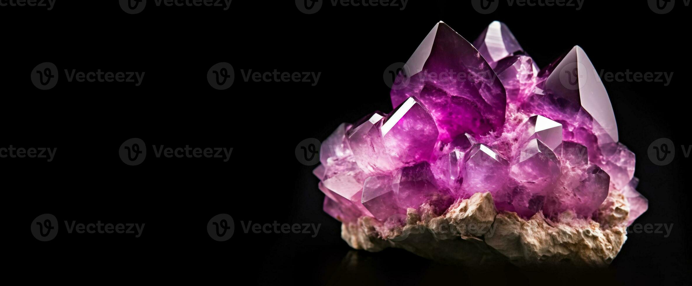 Amethyst is a rare precious natural geological stone on a gradient background in a low key, isolate. AI generated. photo