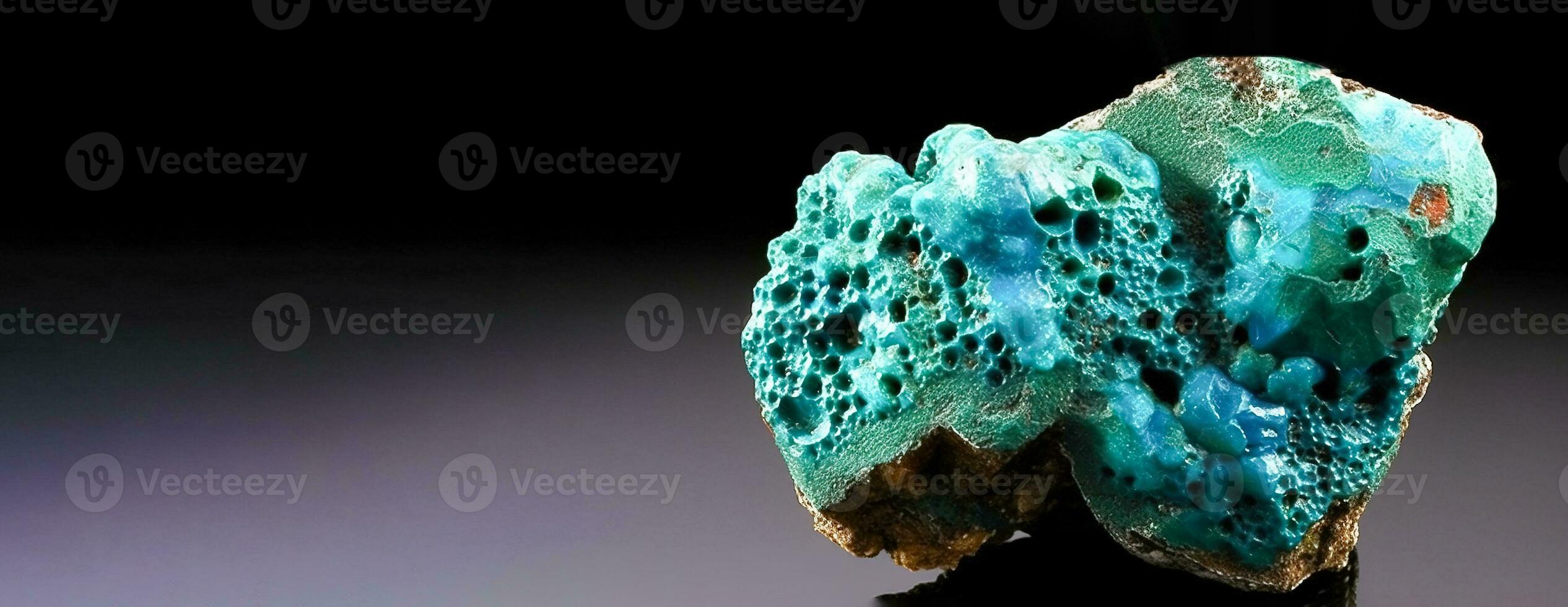 Chrysocolla is rare precious natural geological stone on gradient background in low key, isolate. AI generated. photo