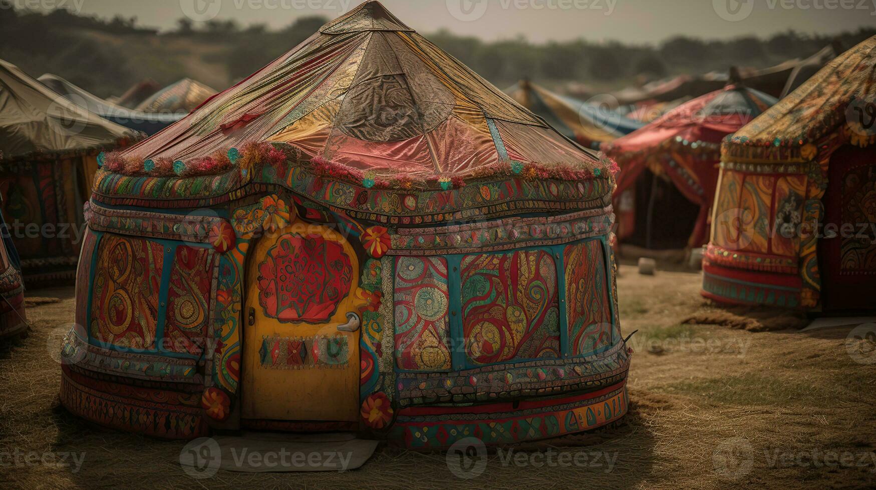 Indian tents decorated with ornaments, generative ai photo