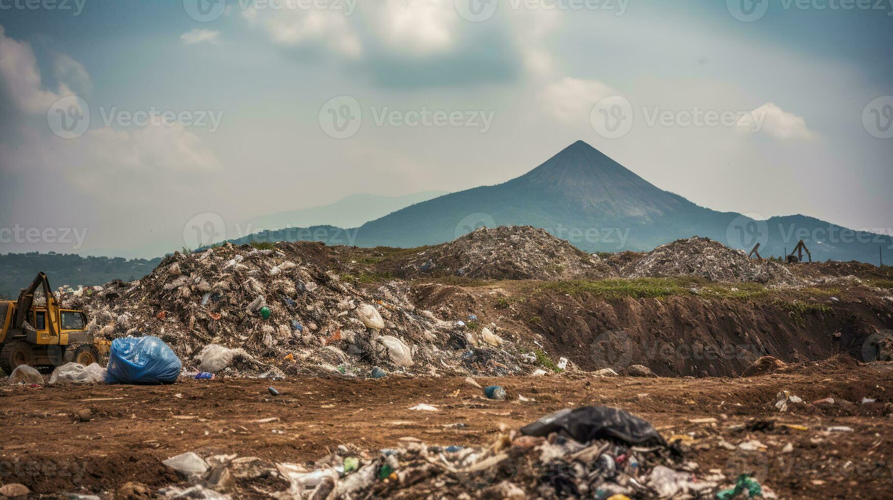 Mountain garbage in Municipal landfill for household waste, pollution problem, Generative AI photo