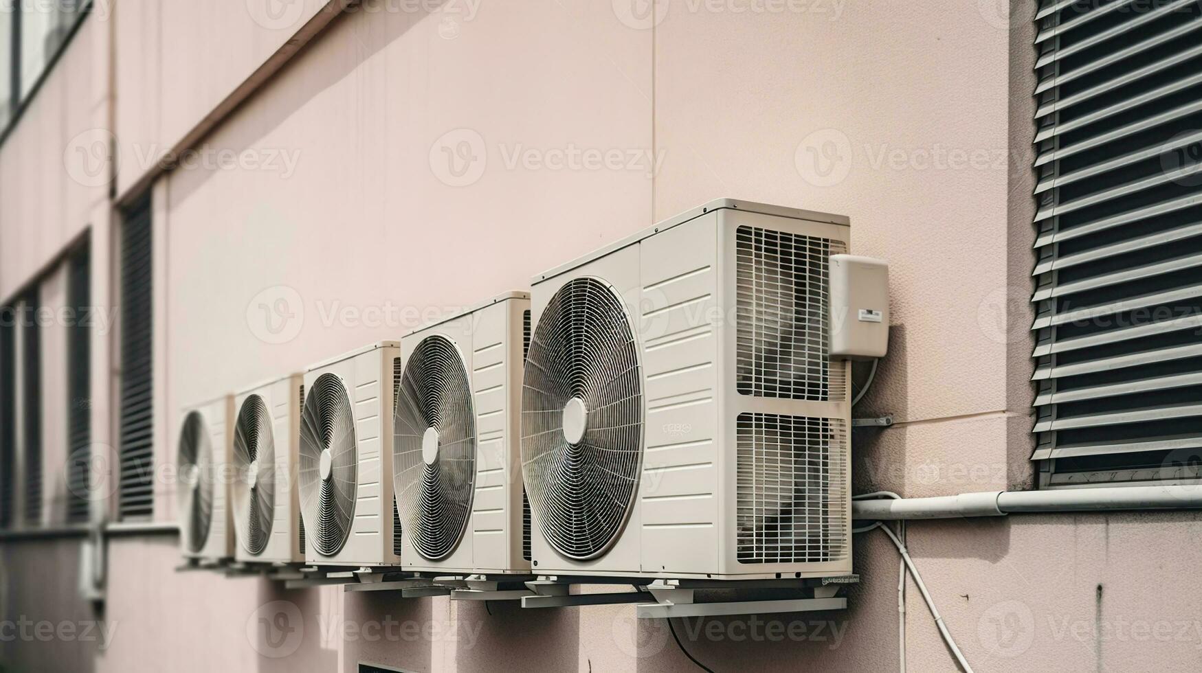 Air conditioners on wall of building, outdoors, AI Generative photo