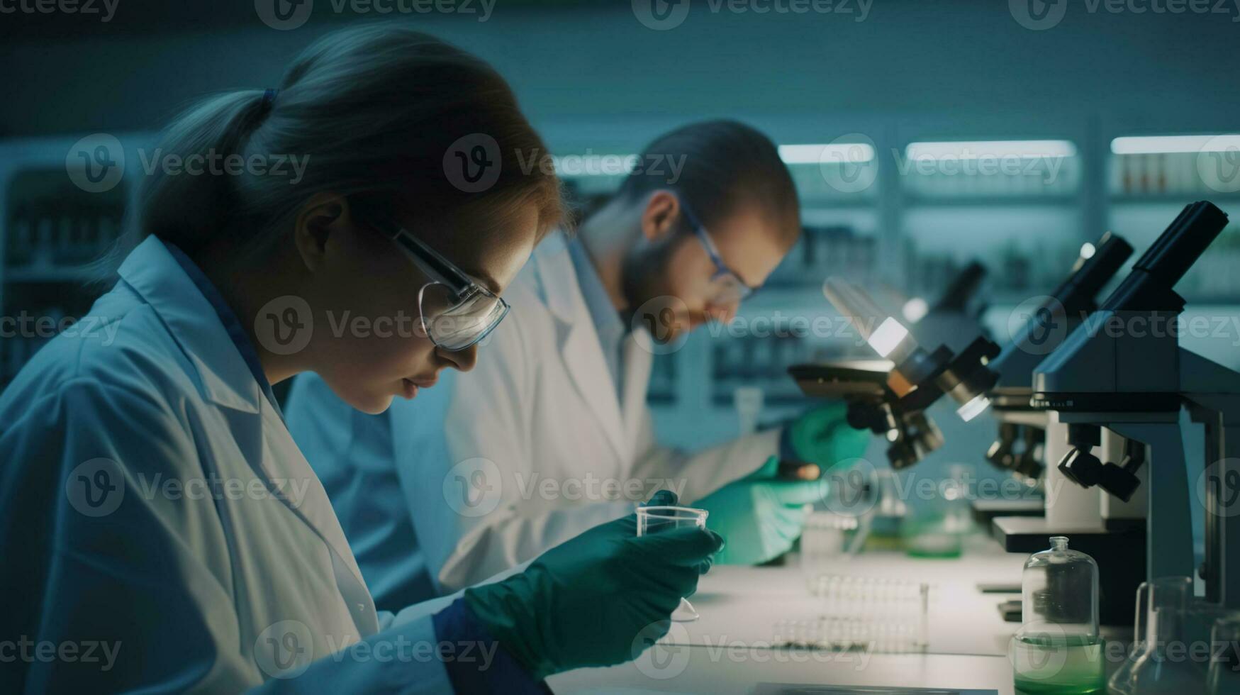 The Art of Experimentation, A Diverse Group of Men and Women Scientists Pushing the Limits of Science in the Lab. Generative AI photo