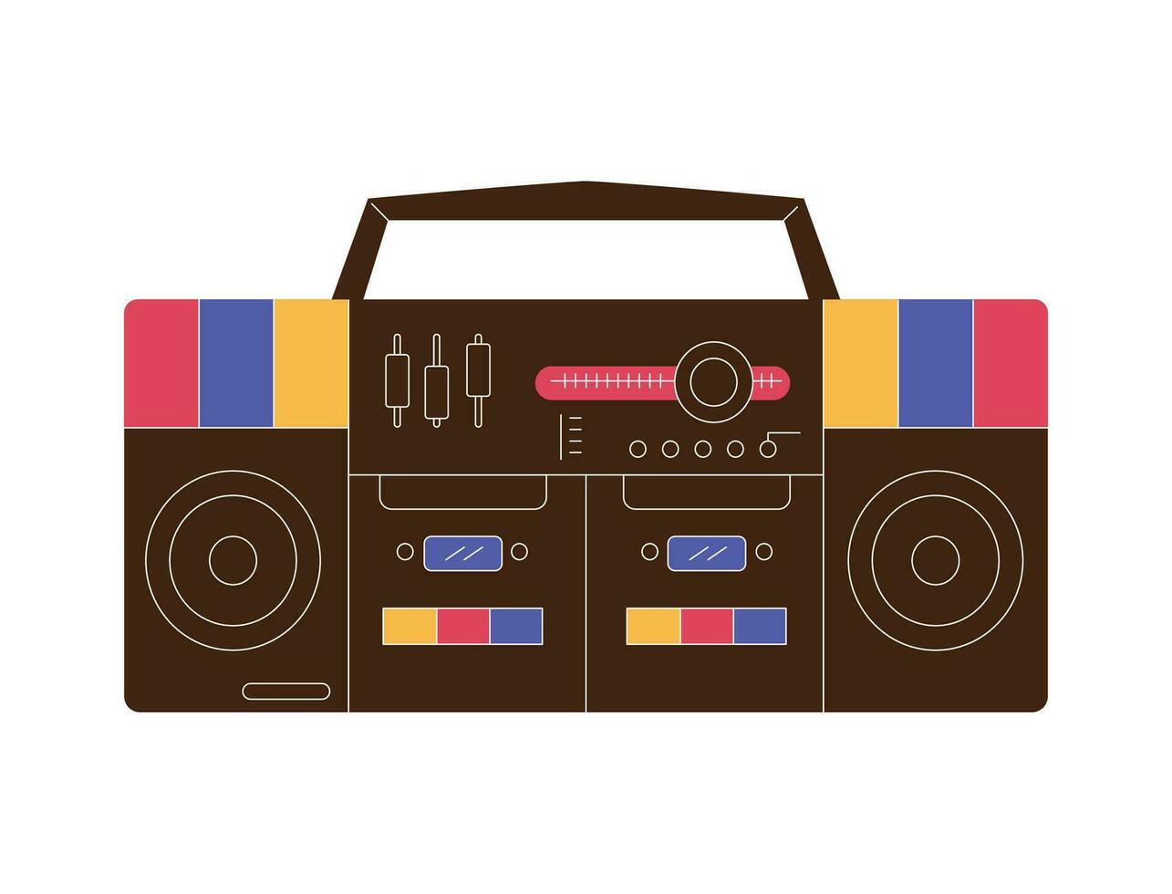 Retro boom box flat vector illustration in the 70s style.