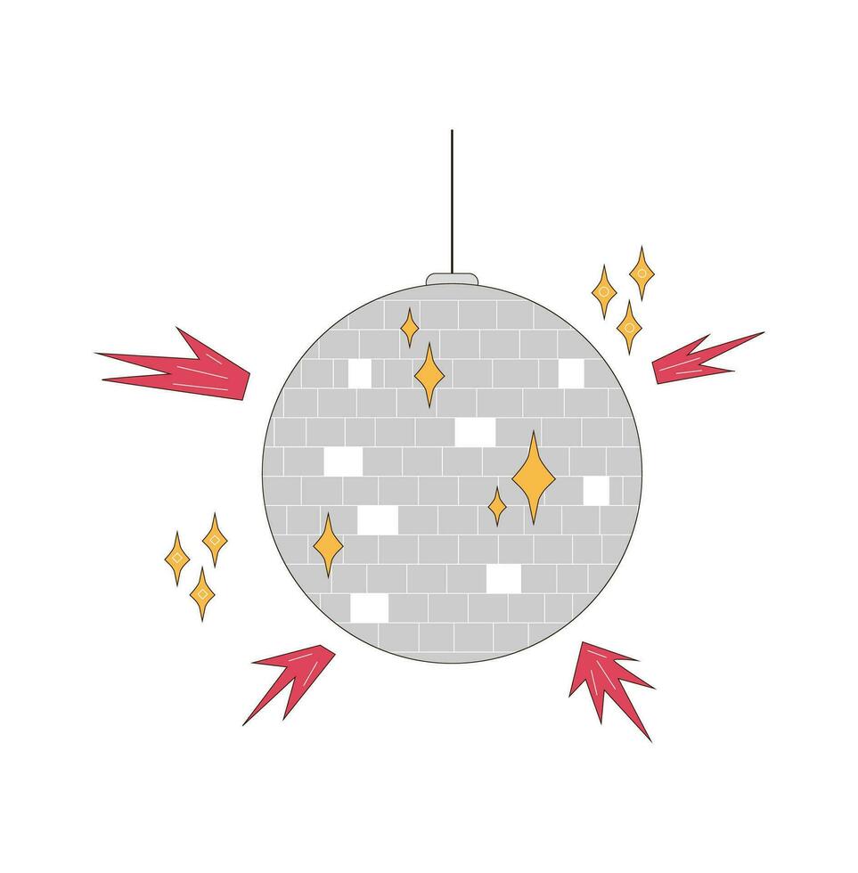 Disco ball funky flat vector illustration in the 70s style.