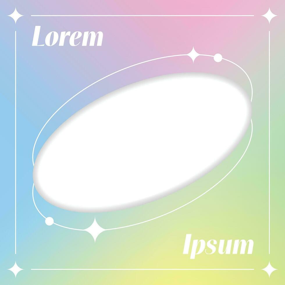 Cute Modern Trendy Aesthetic Minimalist Style with Oval Shape Form Liner Sparkle. Holographic Gradient Fluid Rainbow Pastel. Social Media Square Post Banner Template Border Frame Background Vector. vector