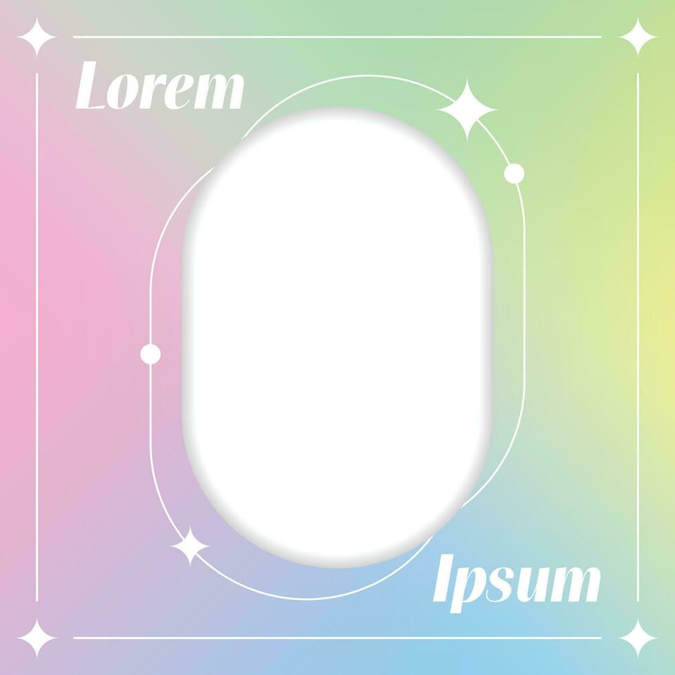 Cute Modern Trendy Aesthetic Minimalist Style with Rounded Rectangle Form Liner Sparkle. Holographic Gradient Fluid Rainbow Pastel. Social Media Square Post Banner Template Border Frame Background. vector