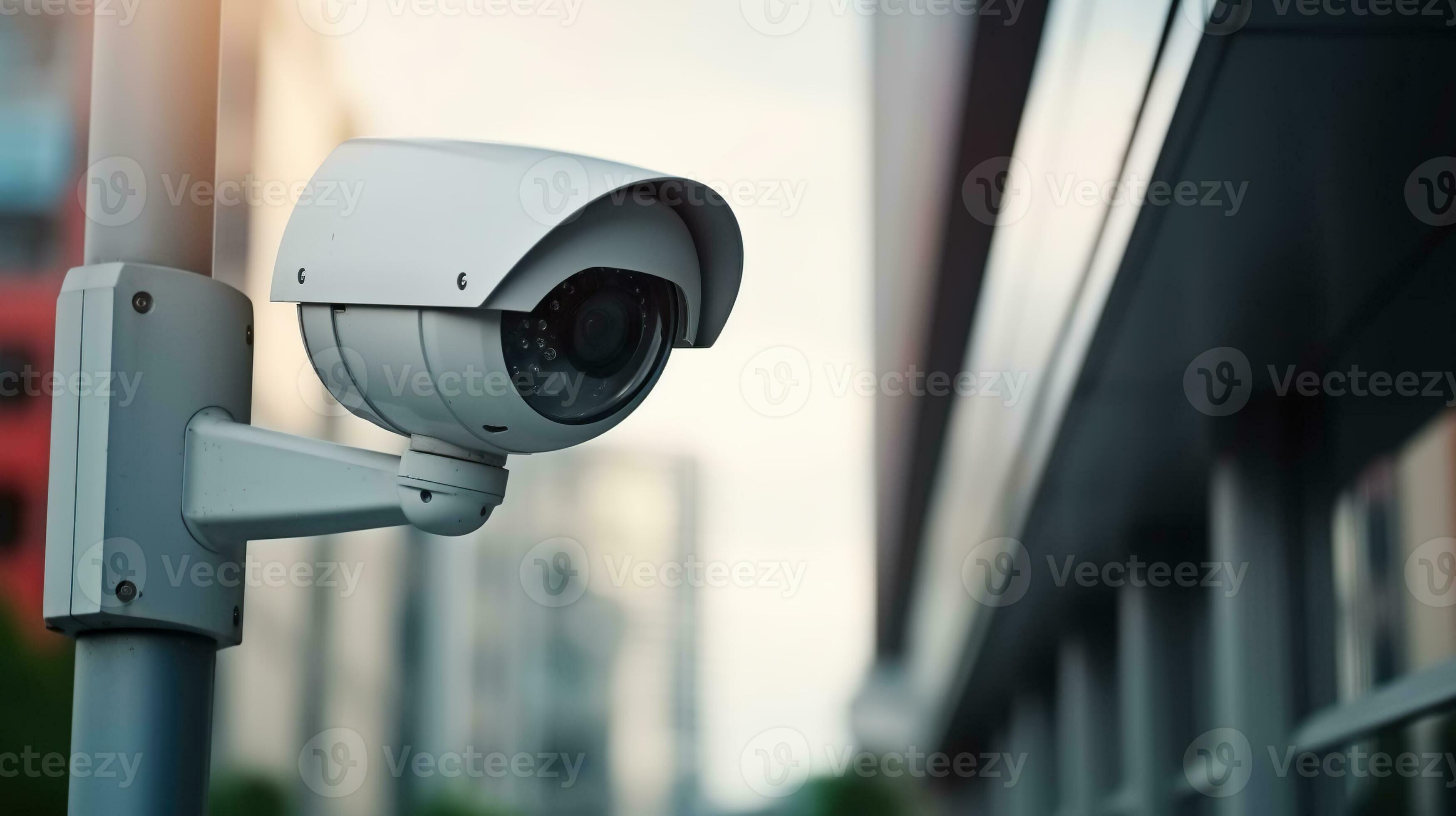 Cámara de seguridad cctv o cámara de vigilancia en el fondo del edificio  concepto de tecnología ia generativa