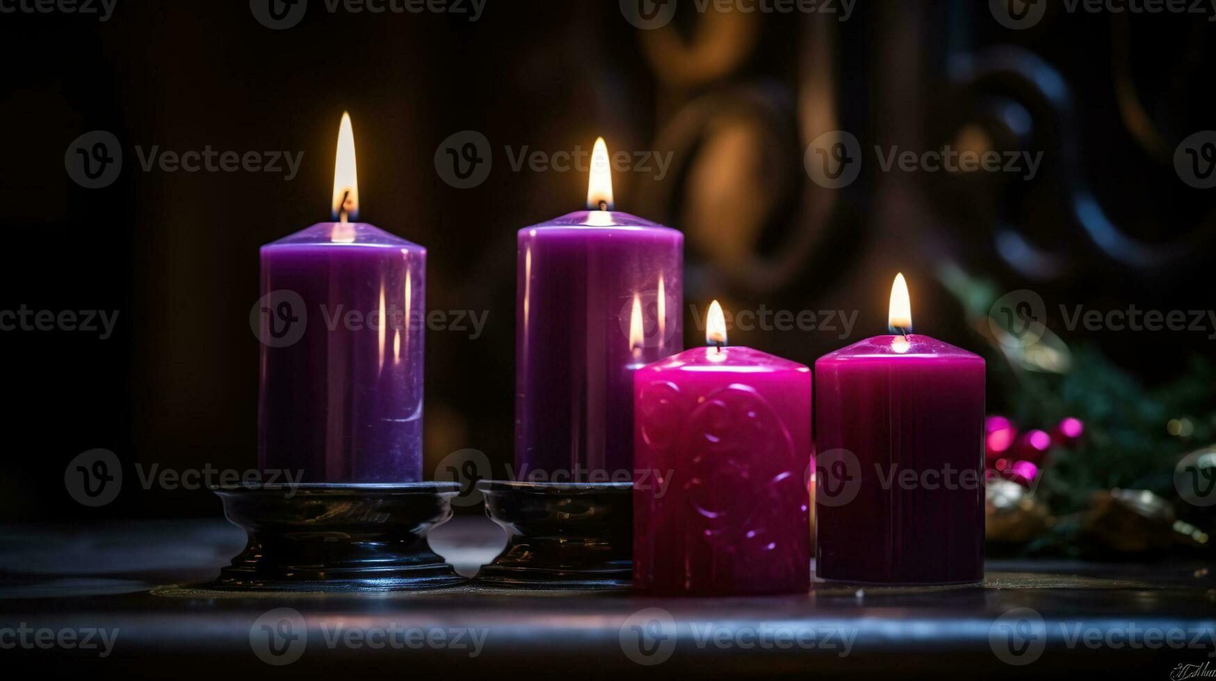 Advent Candles In Church, generative ai photo