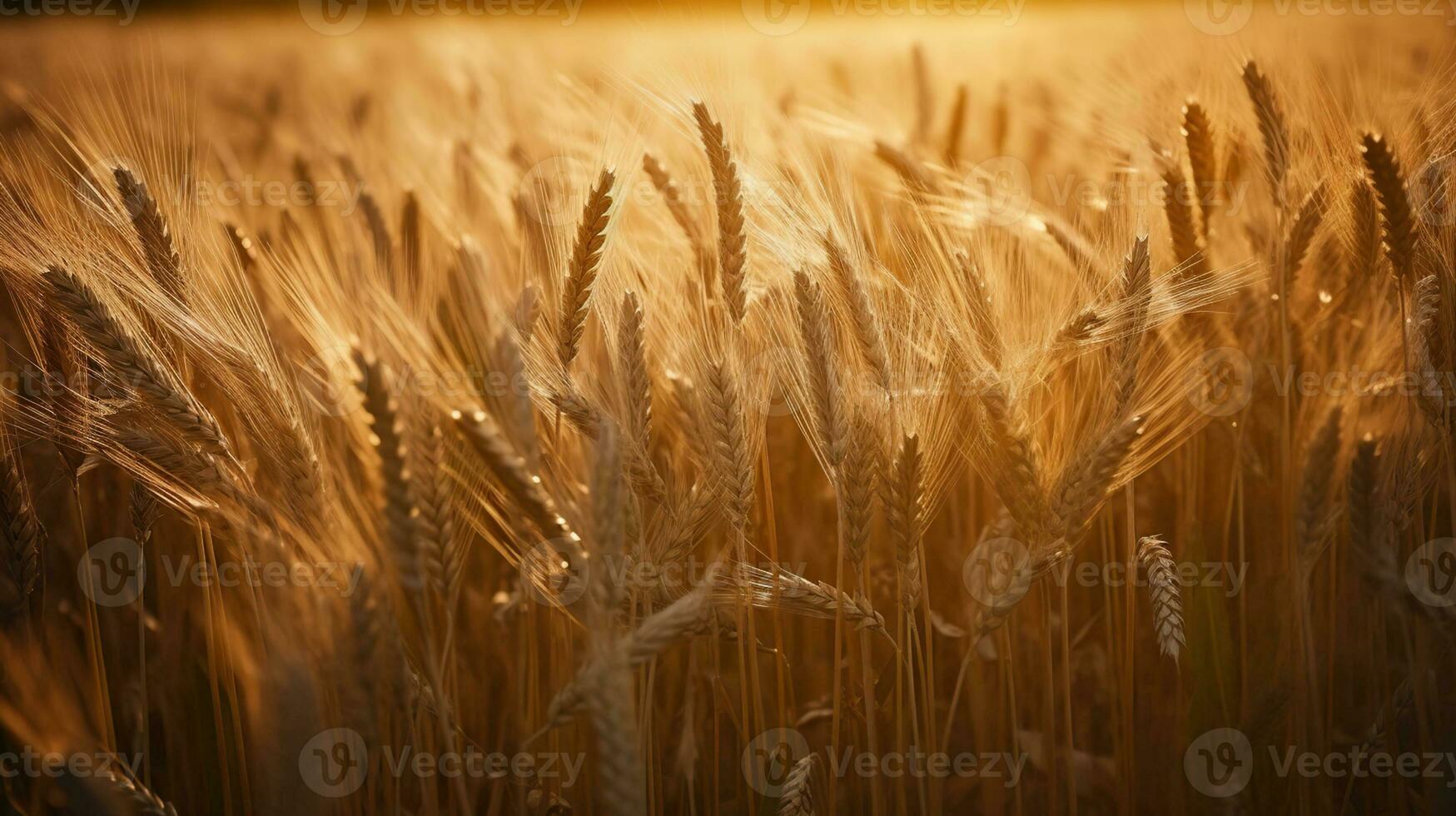 Sunset wheat golden field in the evening, AI Generative photo