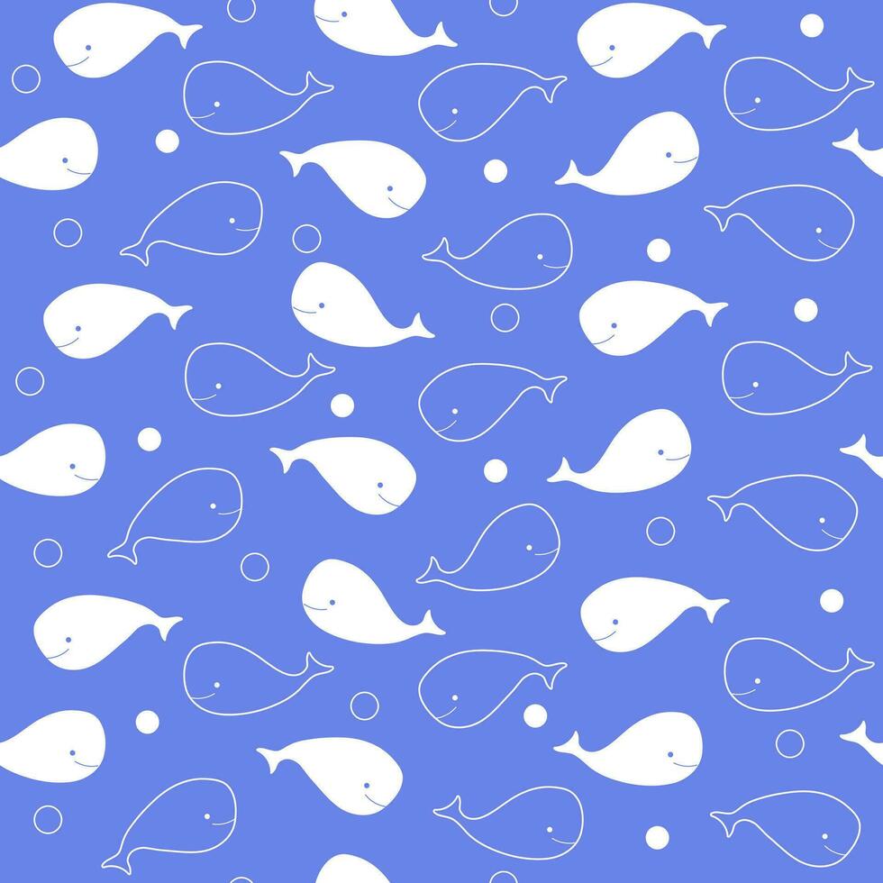 Cute whale seamless patterns, hand-drawn style vector