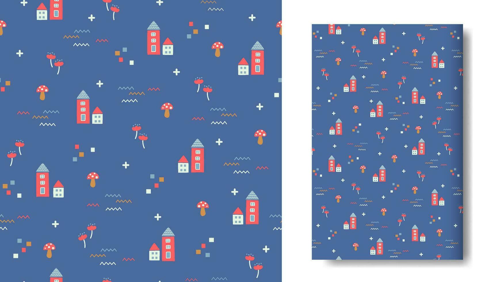 Cute seamless patterns, hand-drawn style vector